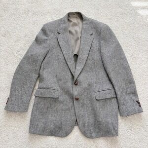 Vintage Harris Tweed Blazer Mens 44L 46L (see measurements) Gray Scottish Wool